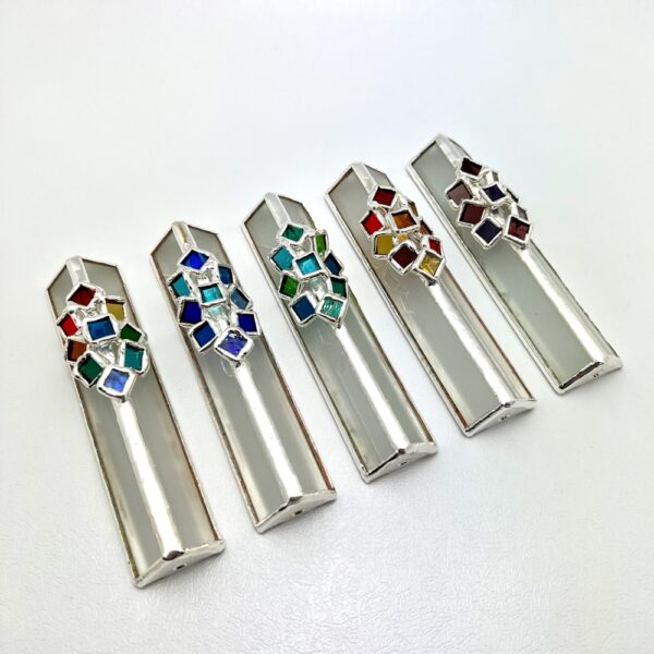 Colorful Stained Glass Silver Mezuzah 12.5 cm