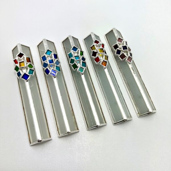 Colorful Stained Glass Silver Mezuzah 16 cm