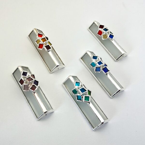 Colorful Stained Glass Silver Mezuzah 9 cm