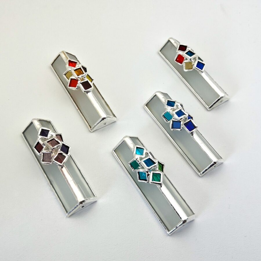 Colorful Stained Glass Silver Mezuzah 9 cm