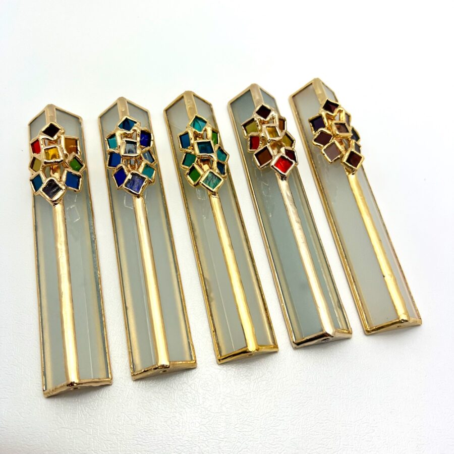 Colorful Stained Glass Golden Mezuzah 16 cm