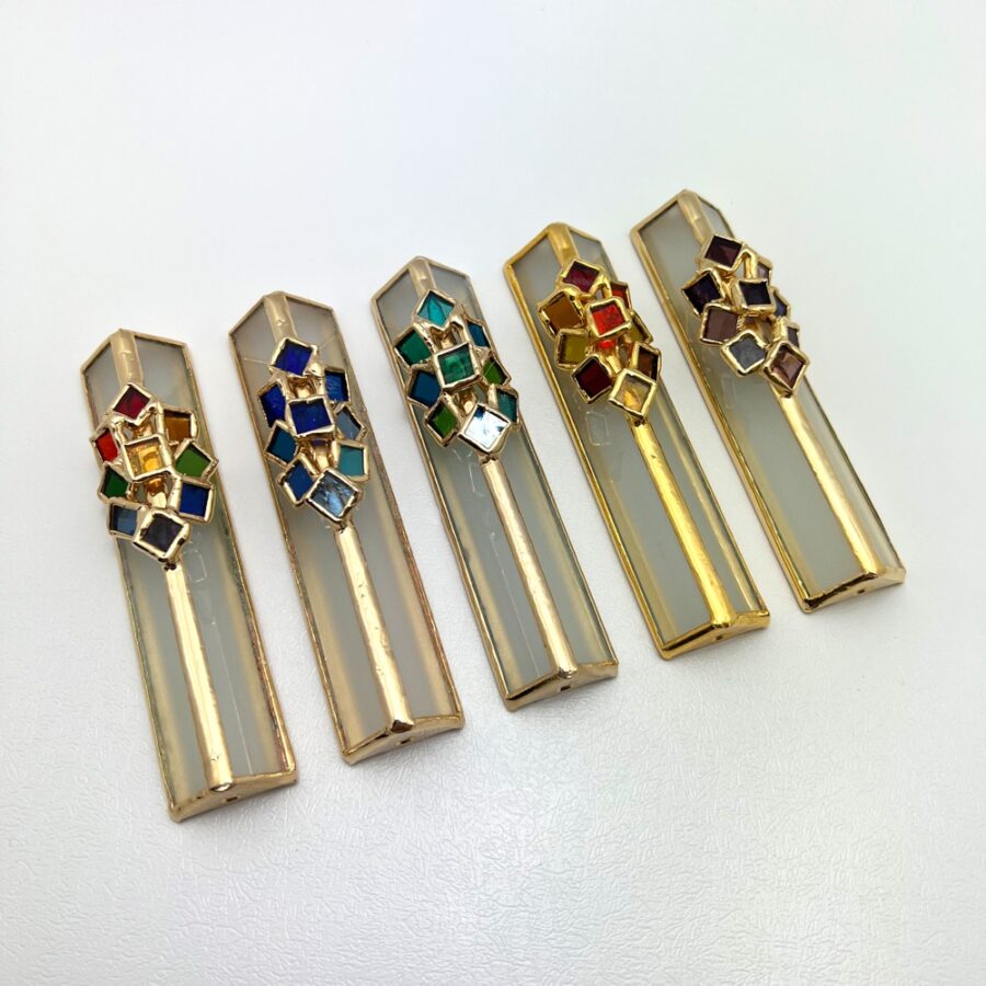 Colorful Stained Glass Golden Mezuzah 12.5 cm