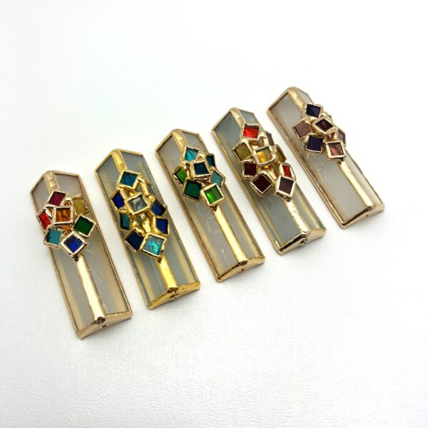 Colorful Stained Glass Golden Mezuzah 9 cm
