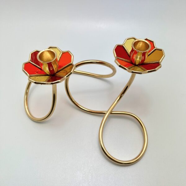 Art Nouveau Stained Glass Shabbat Candelabra gold playted